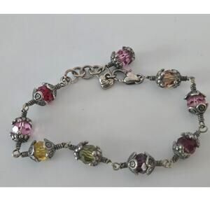 Brighton Glass Mountains Bracelet Multi-Color Faceted Beads Silver Accents 7.5”